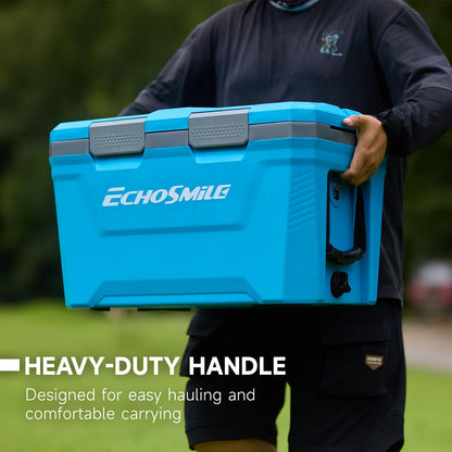 EchoSmile 35 Quart Insulated Cooler, Outdoor Portable Hard Cooler Ice Chest Box w/ 2 Cup Holders, Drain Plug, Bottle Opener, 3-Day Ice Retention for Camping, Beach, and Picnic,Blue