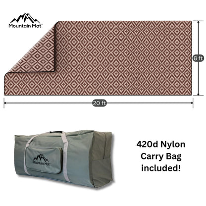 Mountain Mat 8x20 Brown & Tan RV Patio Mat with Carry Bag – Extra Thick 5mm Recycled Poly Rug – Heavy-Duty, Waterproof, Reversible – Premium Outdoor Mat for Campsite, Deck (8'x 20', Brown Diamond)
