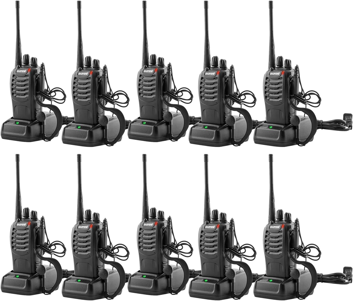 BAOFENG Walkie Talkies Long Range for Adults with Earpieces,16 Channel Walky Talky Rechargeable Handheld Two Way Radios with Flashlight Li-ion Battery and Charger 10 Pack