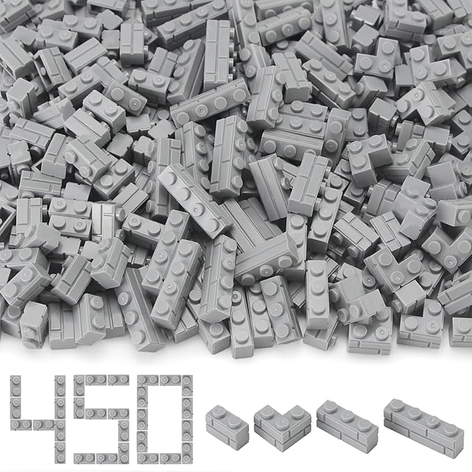 Feleph Masonry Bricks Set 450 Pcs Wall Building Accessories Diverse Creative Construction Bulk Parts and Pieces Classic Blocks Toy Compatible with Major Brands (Gray)