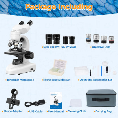 MAXLAPTER Binocular Microscope for Adults and Kids: 40X-1000X Professional Compound Microscope with Slides and Dual Mechanical Stage - Kit for Children Students Beginners Lab Homeschool Education