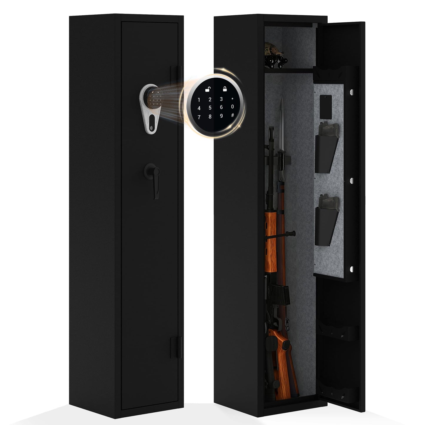 GarveeLife Heavy Duty Rifle & Pistol Safe with Quick Access Fingerprint Lock & Digital Backlit Keypad | Removable Shelves, Pistol Pockets, Dual Alarm | Home Security Gun Cabinet for Shotguns