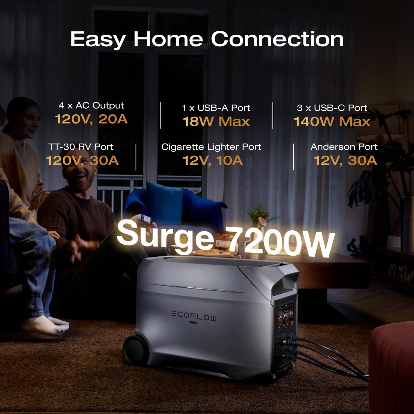 EF ECOFLOW DELTA 3 Ultra Plus Portable Power Station, 3072Wh LiFePO4 Battery, 3600W (7200W Surge) Output, Expandable to 11kWh, Solar Generator (Panel Optional), Reliable Home Battery Backup & Camping