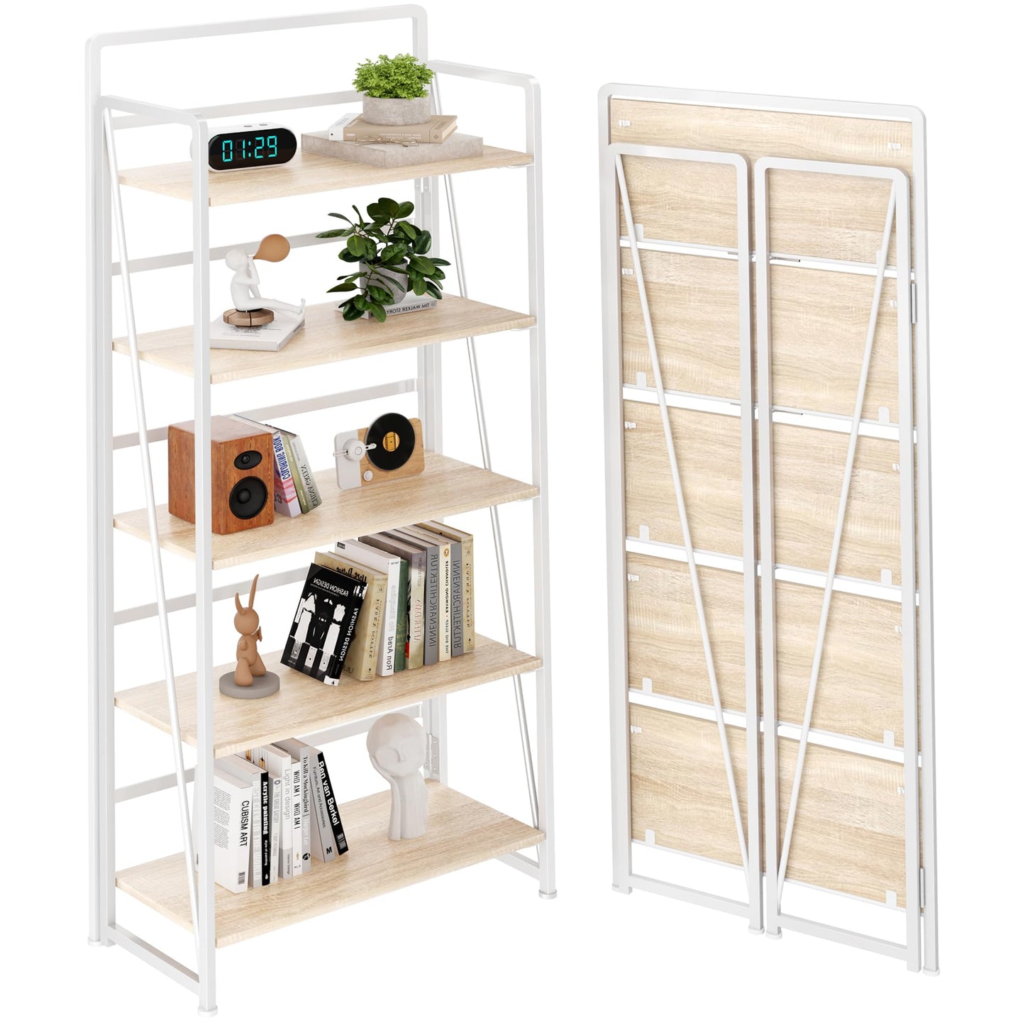 BHG No Assembly Folding Bookshelf for Living Room,Collapsible Book Shelf for Home Office, Portable Bookcase Storage Organizer Rack Shelves