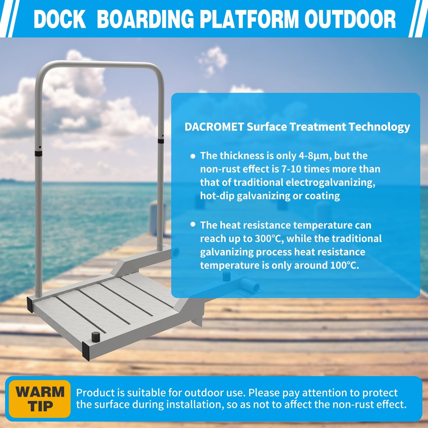 Boat Boarding Platform with Handrail, Dock Boarding Step with Handle, Rust-Proof Outdoor Dock Extension (400LBS Capacity L)