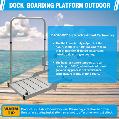 Boat Boarding Platform with Handrail, Dock Boarding Step with Handle, Rust-Proof Outdoor Dock Extension (400LBS Capacity L)