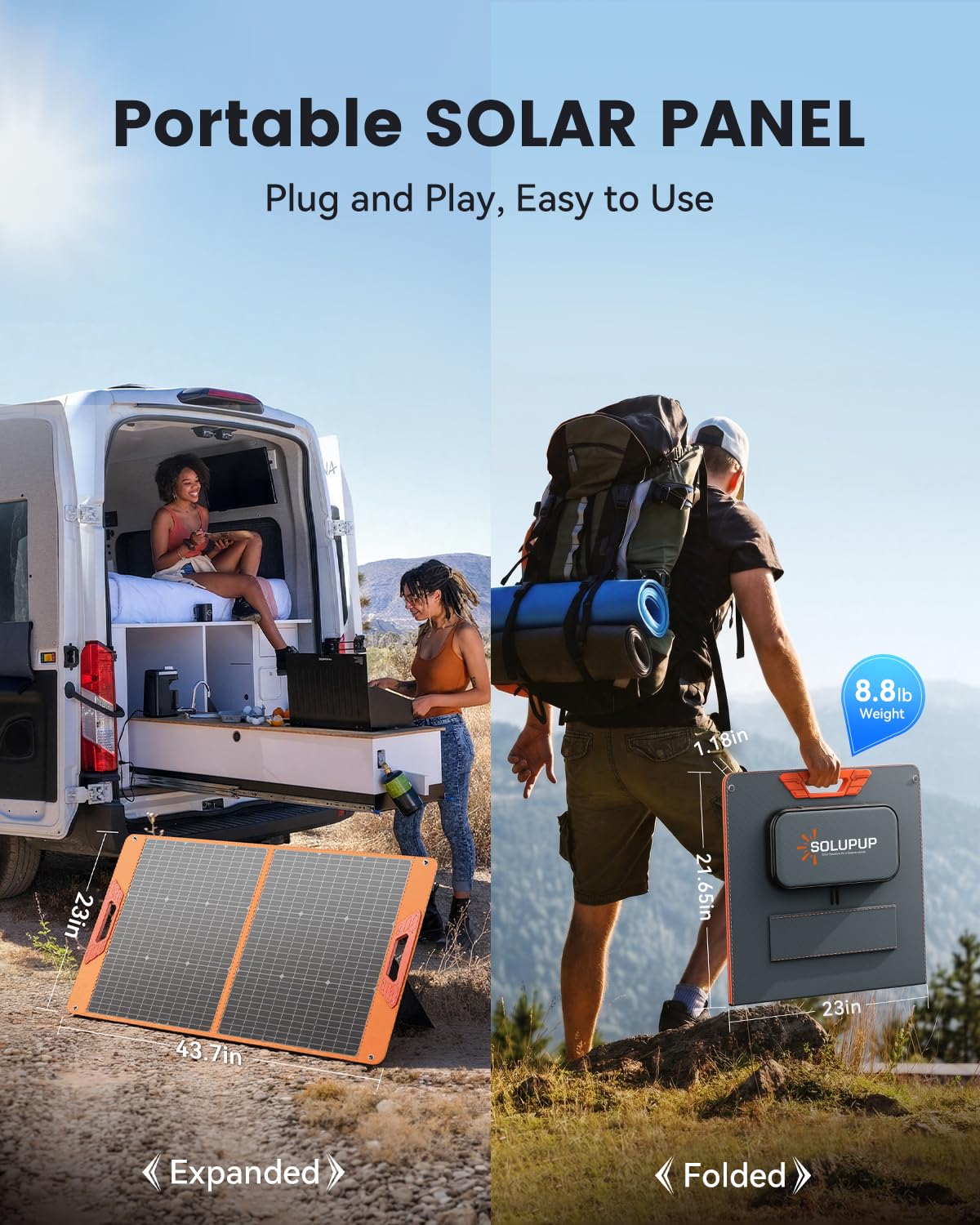 SOLUPUP 100W Portable Solar Panel for Power Station, 23.5% High Efficiency Foldable Solar Charger with DC/XT60/Anderson Cable, QC3.0 USB Outputs, IP65 Waterproof for Outdoor Camping RV Off-Grid