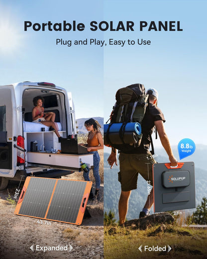 SOLUPUP 100W Portable Solar Panel for Power Station, 23.5% High Efficiency Foldable Solar Charger with DC/XT60/Anderson Cable, QC3.0 USB Outputs, IP65 Waterproof for Outdoor Camping RV Off-Grid