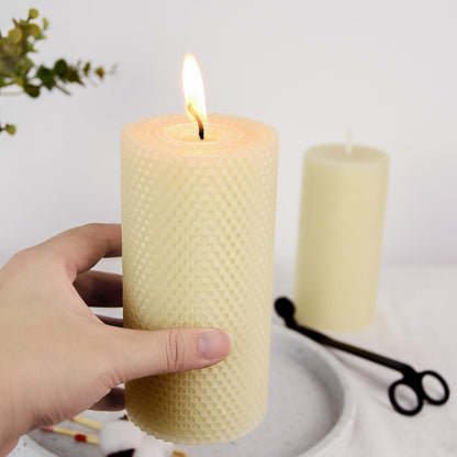 3x6 Inch Pure Natural White Honeycamb Beewaxs Pillar Candle Rolled Candles,60 Hours Long Burning, Unscented and Dripless for Home Decor Christmes Weddings