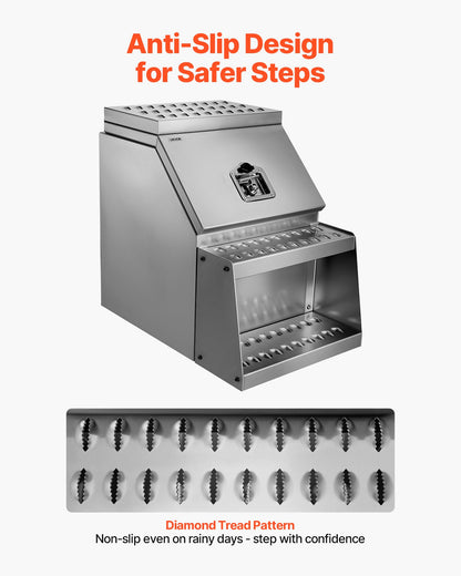 VEVOR Semi-Truck Step Tool Box, 18" x 27.5" x 25.4" Heavy Duty Aluminum Toolbox Side Mount, Waterproof Side Storage Saddle Step Box with T-Handle Lock & Keys for Semi Trucks, Flatbed Trailers