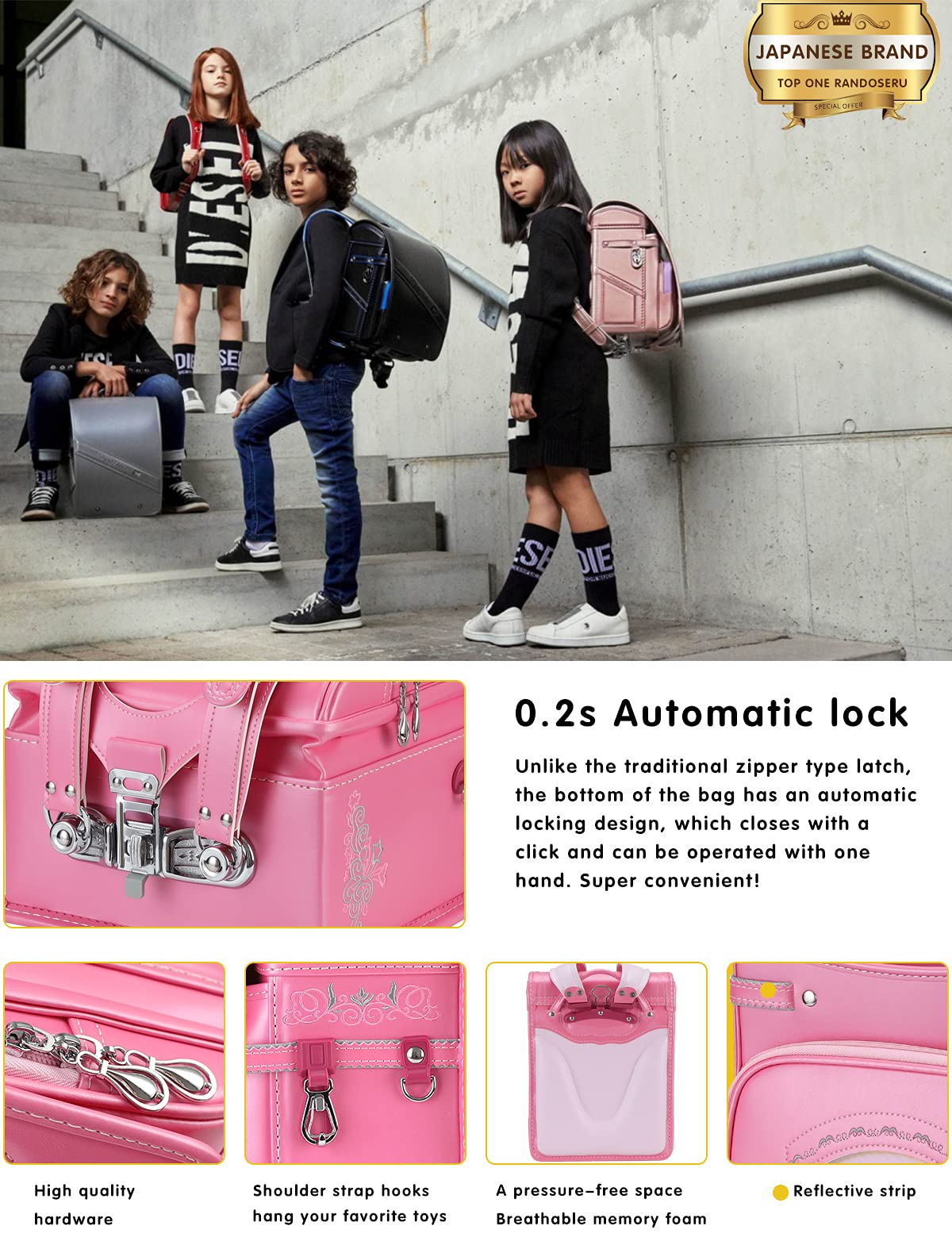 Baobab's wish Ransel Randoseru Backpack Semi-automatic satchel Japanese Elementary school bag for girls boys PU bab-rdjn01 (New Pearl Blue)