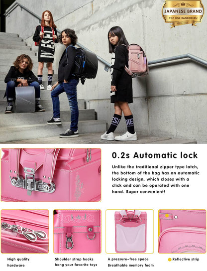 Baobab's wish Ransel Randoseru Backpack Semi-automatic satchel Japanese Elementary school bag for girls boys PU bab-rdjn01 (New Pearl Blue)