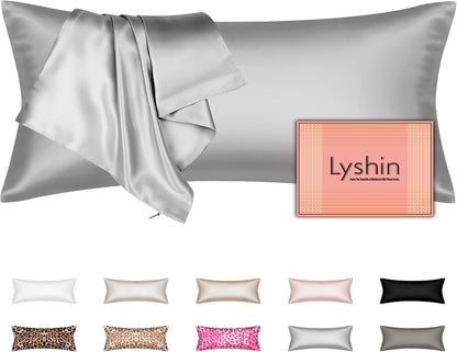 Skiennix Silk Body Pillow Cover - Ultra Smooth & Breathable Cooling Satin | Light Grey (20x54 Inches)