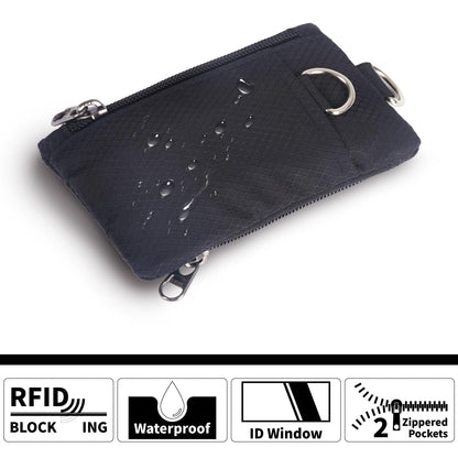 TATAANTY RFID Blocking Wallet, Minimalist Wallet for Men, Small Wallet for Women with Lanyard Keychain, ID Holder Zipper for Cards, Coins, Travel, Water-resistant, Black