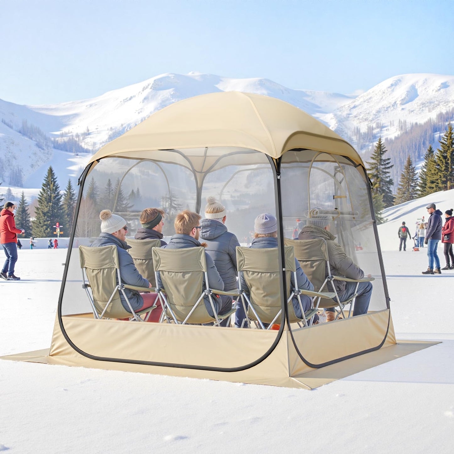 VEVOR Pop Up Sports Tent, 72" x72x76.8 Instant Weather Proof Clear Tent for 4–6 Persons, Portable Foldable Shelter with Removable Floor Mat & Top Cover, for Watching Sports Events, Camping, Fishing