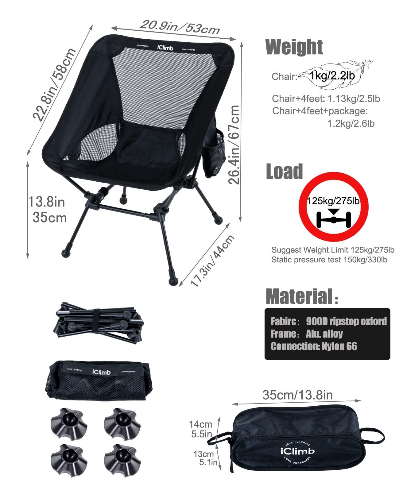iClimb 1 Light Folding Table and 2 Ultralight Anti-Sinking Folding Chair Bundle for Adults Outdoor Camping Beach Concert
