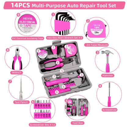 Roadside Emergency Car Kit for Vehicles, Pink Car First Aid Kit Emergency Kit with Jumper Cables, Car Safety Kits, Tow Strap, Tool Kit, Road Trip Assistance for Men, Women, New Driver Gifts