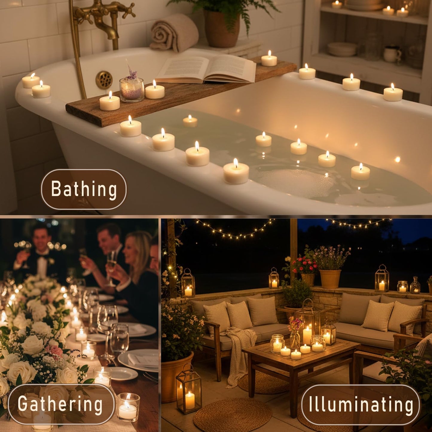 Soy Wax Tea Candles 100 Pack - 4 Hour Long Burning Tea Lights Votive Candles, 100% Natural, Paraffin-Free, Unscented Tealights for Christmas Party, Valentines, Home, Wedding, Emergency