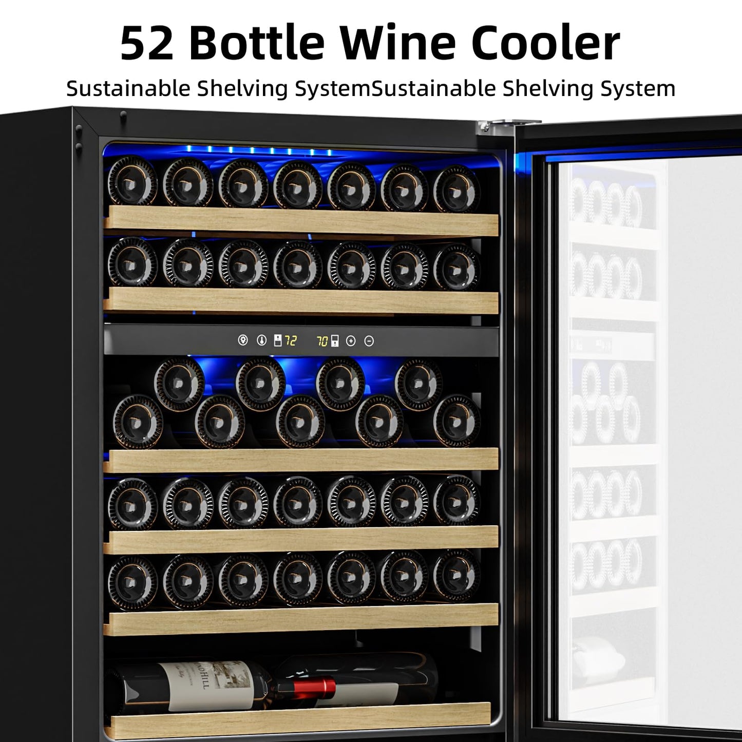 Antarctic Star 24 Inch Wine Fridge, 52 Bottle Wine Cooler Refrigerator. 39-64°F Dual Zone Wine Refrigerator Glass Door, Built in or Freestanding Under Counter Fridge for Home Bar Office