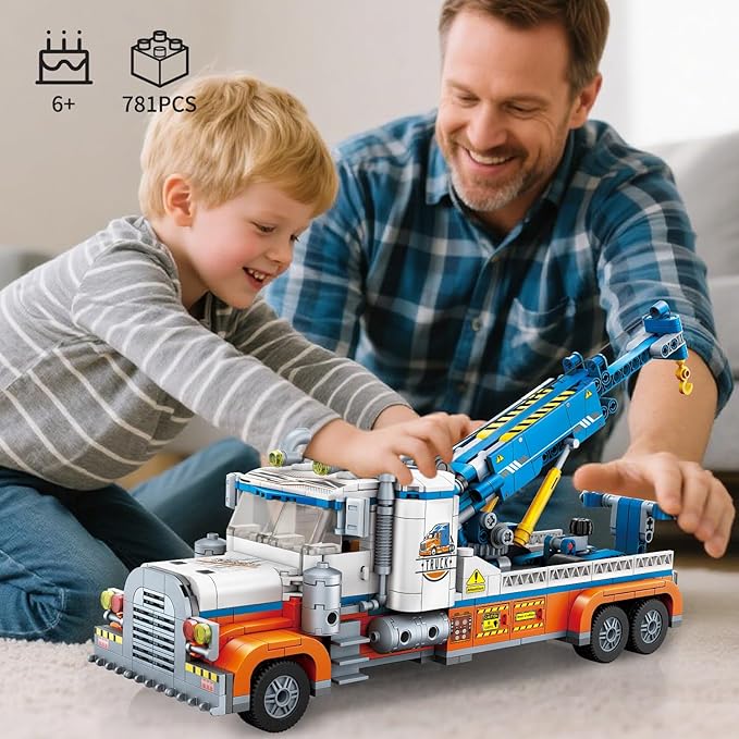Tow Truck Building Kit 781 PCS Crane Semi and Trailer Car Transporter Construction Vehicles Building Blocks Set Rescue Cars Compatible with Lego Truck Gift for Boys Age 6-12 8-14 &amp Girls