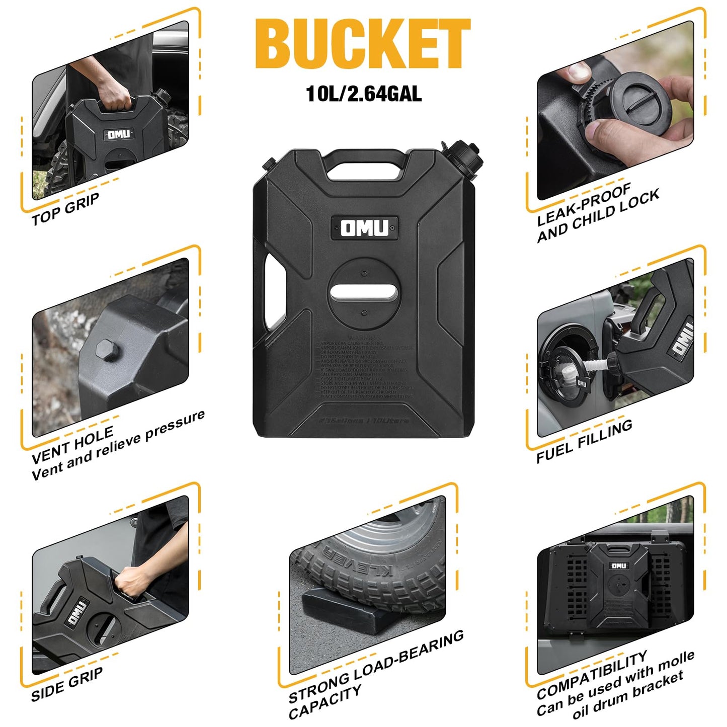 MAIKER 2.64 Gallon/10L Door Hinge Container and Mount Set Compatible with 2007-2024 Jeep Wrangler JK JL Gladiator JT, Backing Plate with Spout Backup Water Storage Can,1PCS