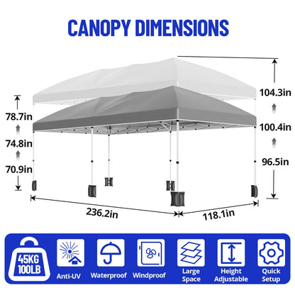 10x20 Pop Up Canopy Tent, Heavy Duty Wedding Party Tent Commercial Grade Instant Shelter with Removable Sidewalls for Outdoor, Parties, 3 Height, Carry Bag, Sandbag