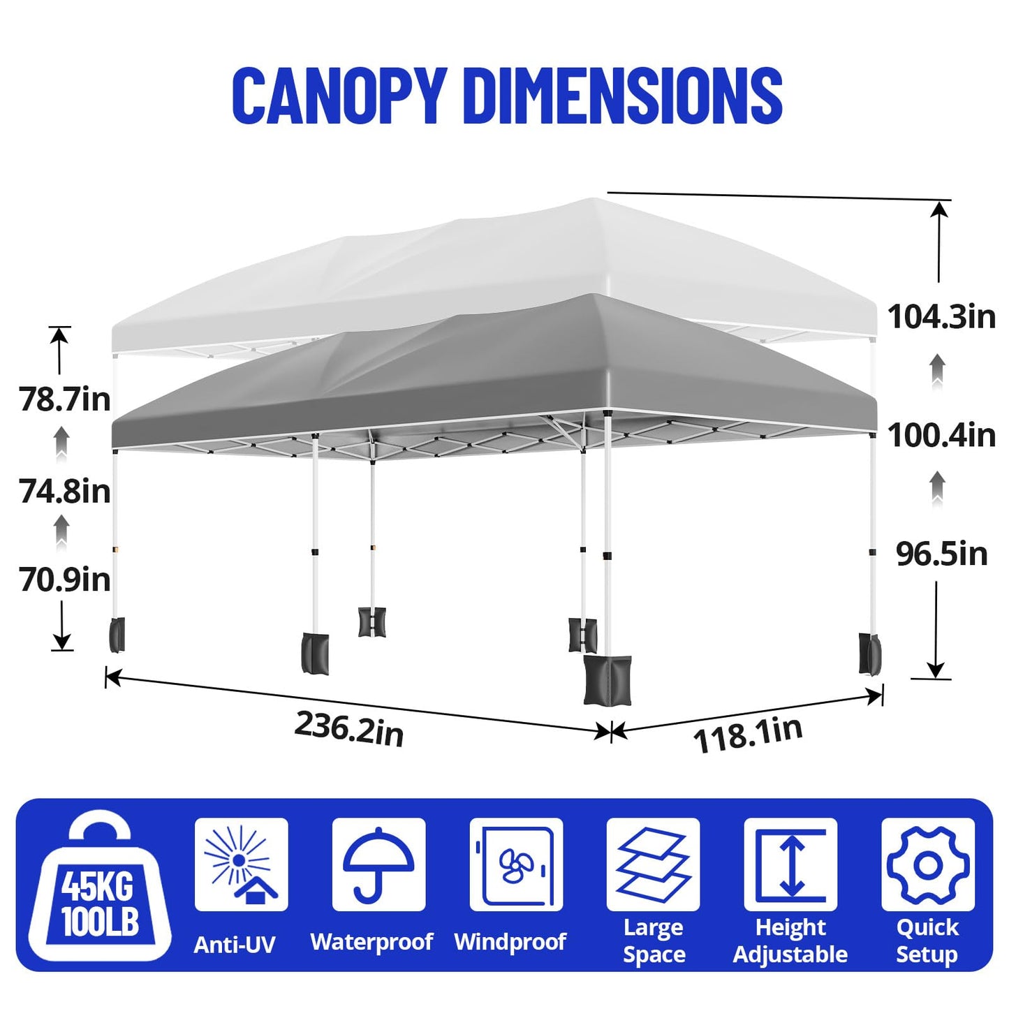 GarveeLife 10 ft x20 ft Party Tent Heavy Duty Pop Up Canopy Commercial Canopy Wedding Tent Event Shelter with 6 Removable Sidewalls and Storage Bag for Patio Backyard Outdoor, Grey