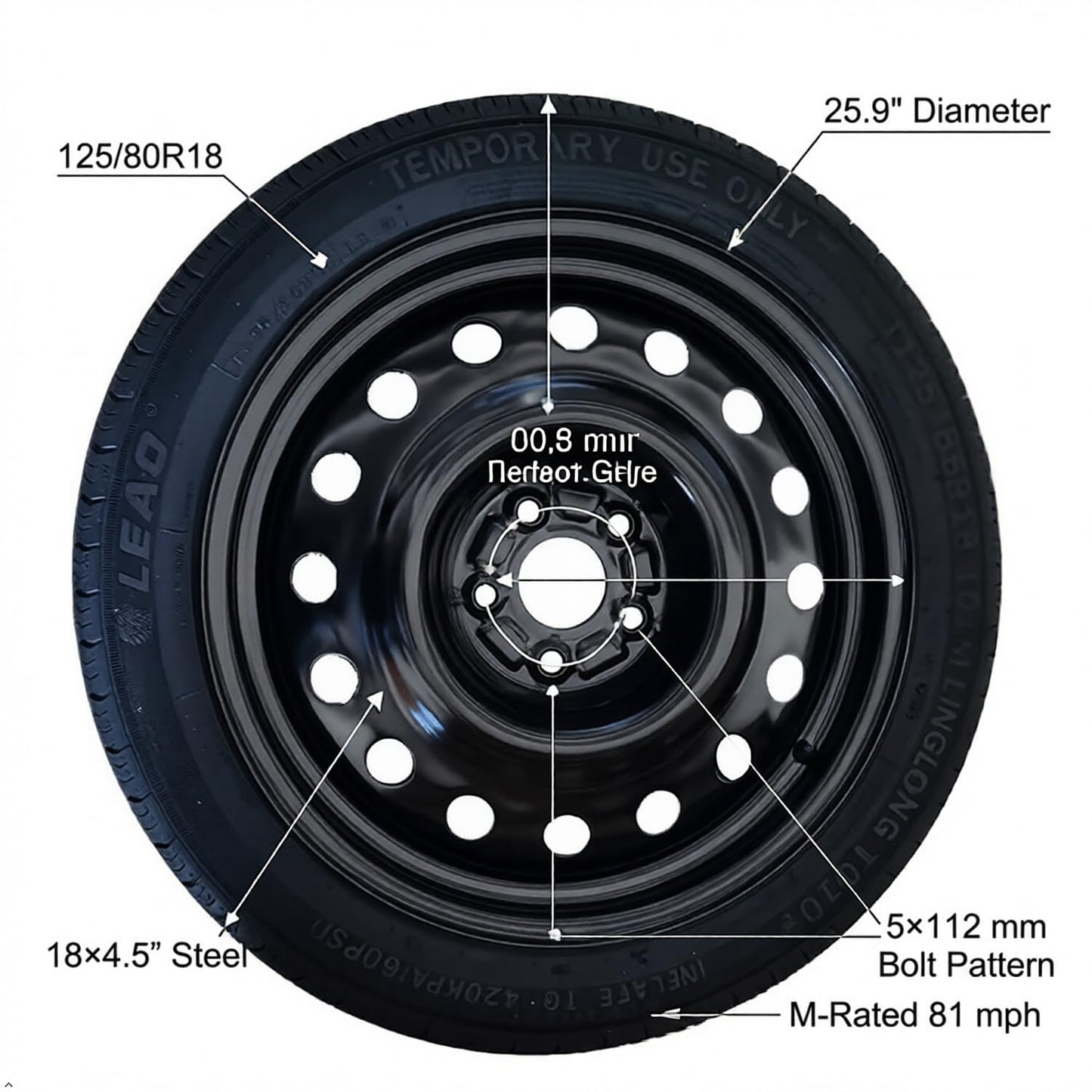 Spare Tire Kit Compatible with 2015-2026 Mercedes C‑Class & CLA‑Class (Except C63 S) | 125/80R18 Compact Spare Wheel with 18x4.5 Rim | Complete Roadside Kit Includes Jack, Lug Wrench & Storage Bag