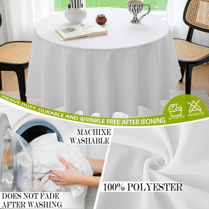 BYDOLL Table Cloth 60 Inch Round Tablecloth Fits Max50 Inch Diameter Table Top,White Polyester Washable Wrinkle-Free Spillproof Tablecloth for Party Patio Cover
