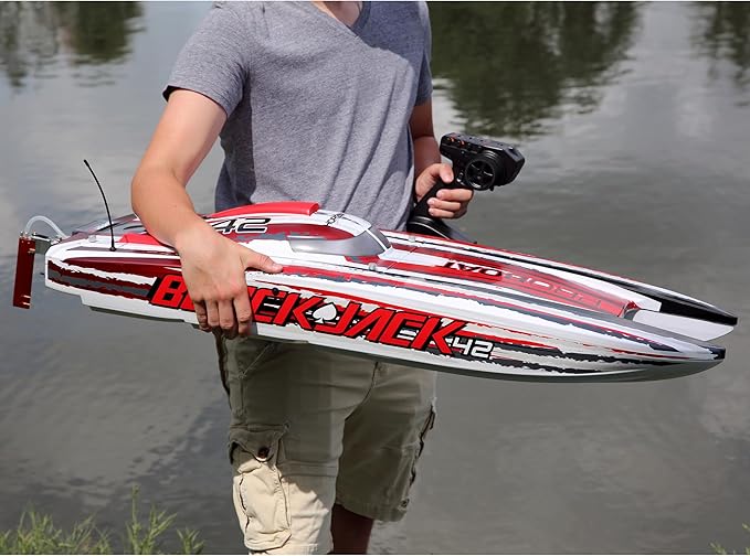 Pro Boat RC Blackjack 42 8S Brushless Catamaran RTRBattery and Charger Not Included White/Red PRB08043T2