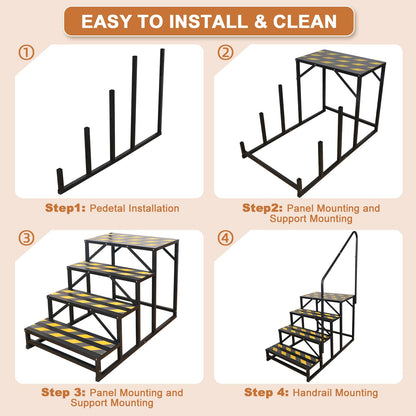 Kinchoix 4 Step RV Stairs, Hot Tub Steps, Outdoor Spa Step Ladder with Handrail,Portable Economy 5th Wheel Stair for Travel Trailer, Motor Home, Camper and Porch with Non-Skid Tapes