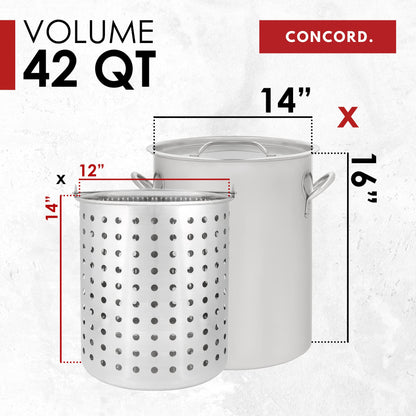 CONCORD 42 QT Stainless Steel Stock Pot w/Basket. Heavy Kettle. Cookware for Boiling (42)
