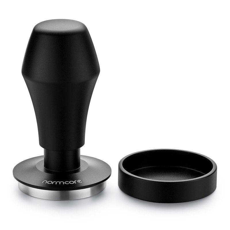 Normcore V4 Coffee Tamper 53.3mm - Spring-Loaded Tamper - Barista Espresso Tamper with 15lb / 25lb / 30lbs Replacement Springs - Anodized Aluminum Handle and Stand - Flat Base, Black