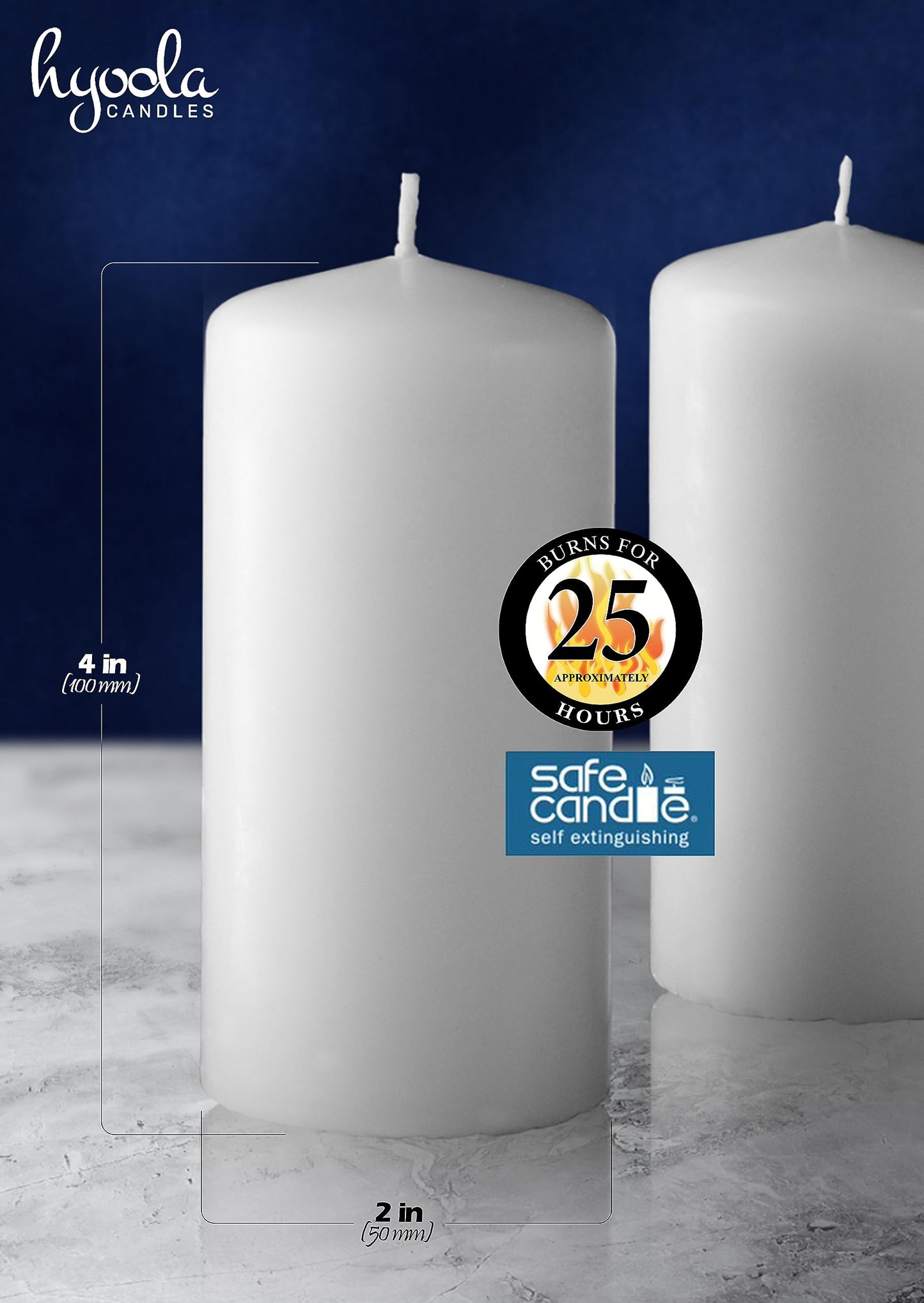 Hyoola White Pillar Candles 2-inch x 4-inch - Unscented Pillar Candles - Set of 4 - European Made