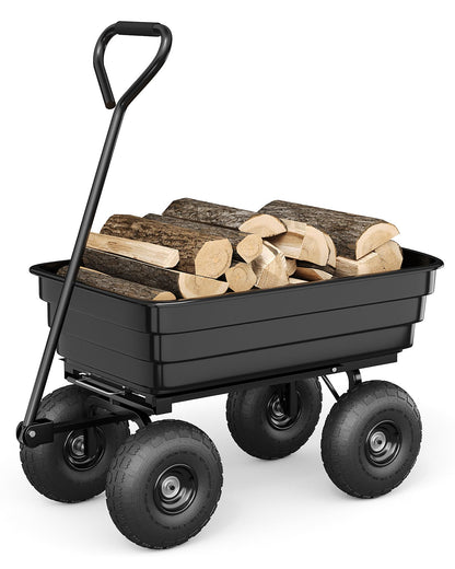 GarveeLife Poly Dump Cart - Heavy Duty 600 LBS Garden Cart with Quick-Release Dumping 10 in Tires, Utility Wagon for Yard Work, Landscaping, Gardening
