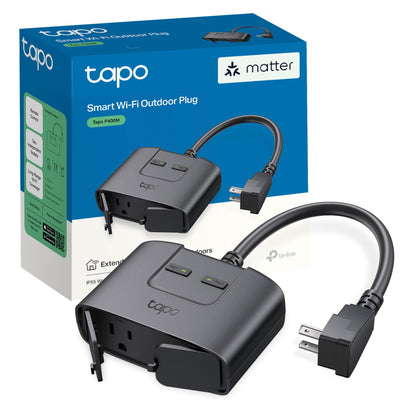 Tapo Outdoor Smart Dimmer Plug for Outdoor Lights, Matter, App Control, IP65 Weather Resistant, Works with Siri, Alexa, Google, ETL Certified, Energy Monitoring,150WLED/CFL, 2.4GHZ WiFi Only, P430M