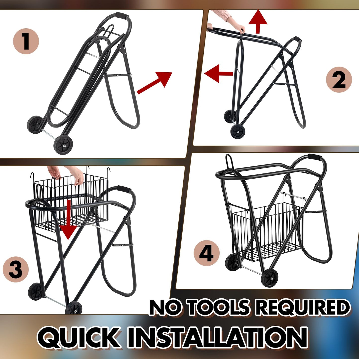 Kritkin Horse Saddle Tack Cart with Wheels, Rolling Iron Heavy Duty Trailer Organizer with Hooks Foldable Horse Cinch Equipments Stable Storage Tool for Saddle Moving Transport Organizer Supplies