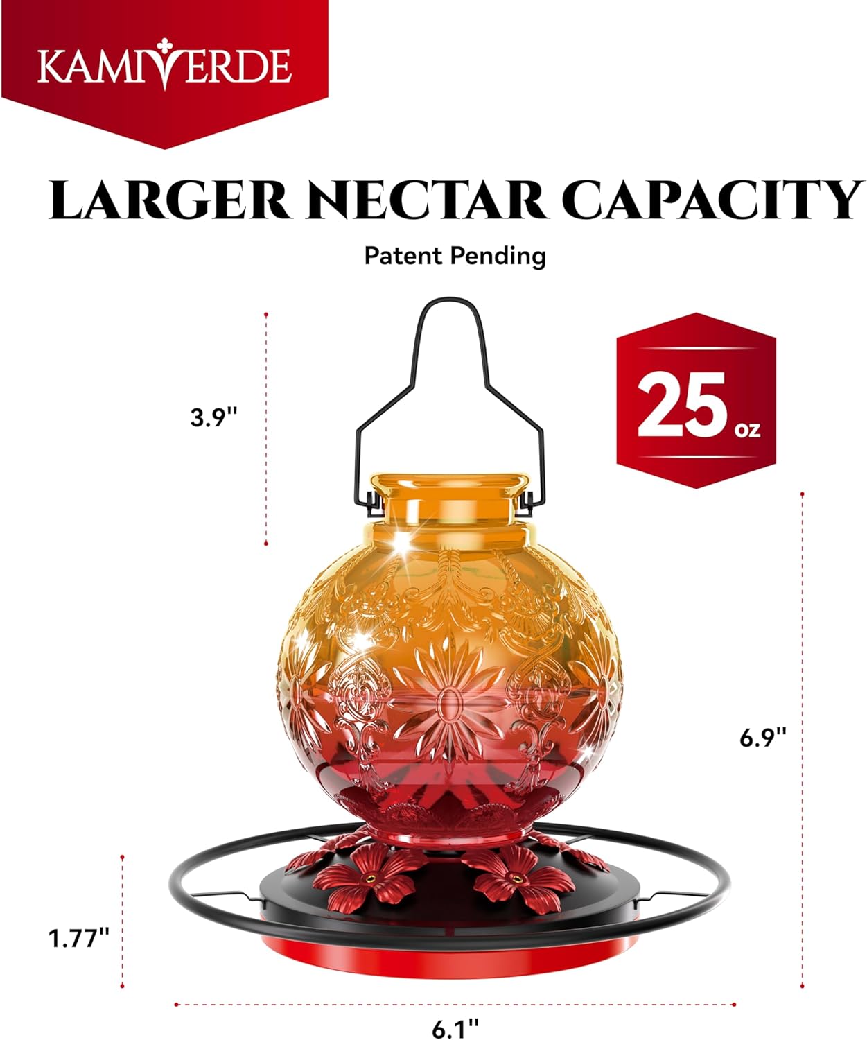 Skiennix Glass Hummingbird Feeder - 24Oz Leak-Proof Outdoor Nectar Feeder | Decorative Orange Garden Decor