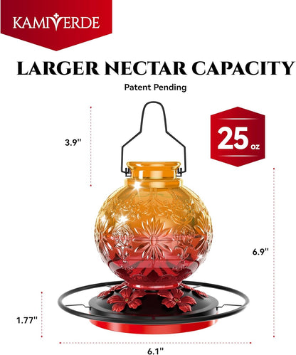 Skiennix Glass Hummingbird Feeder - 24Oz Leak-Proof Outdoor Nectar Feeder | Decorative Orange Garden Decor