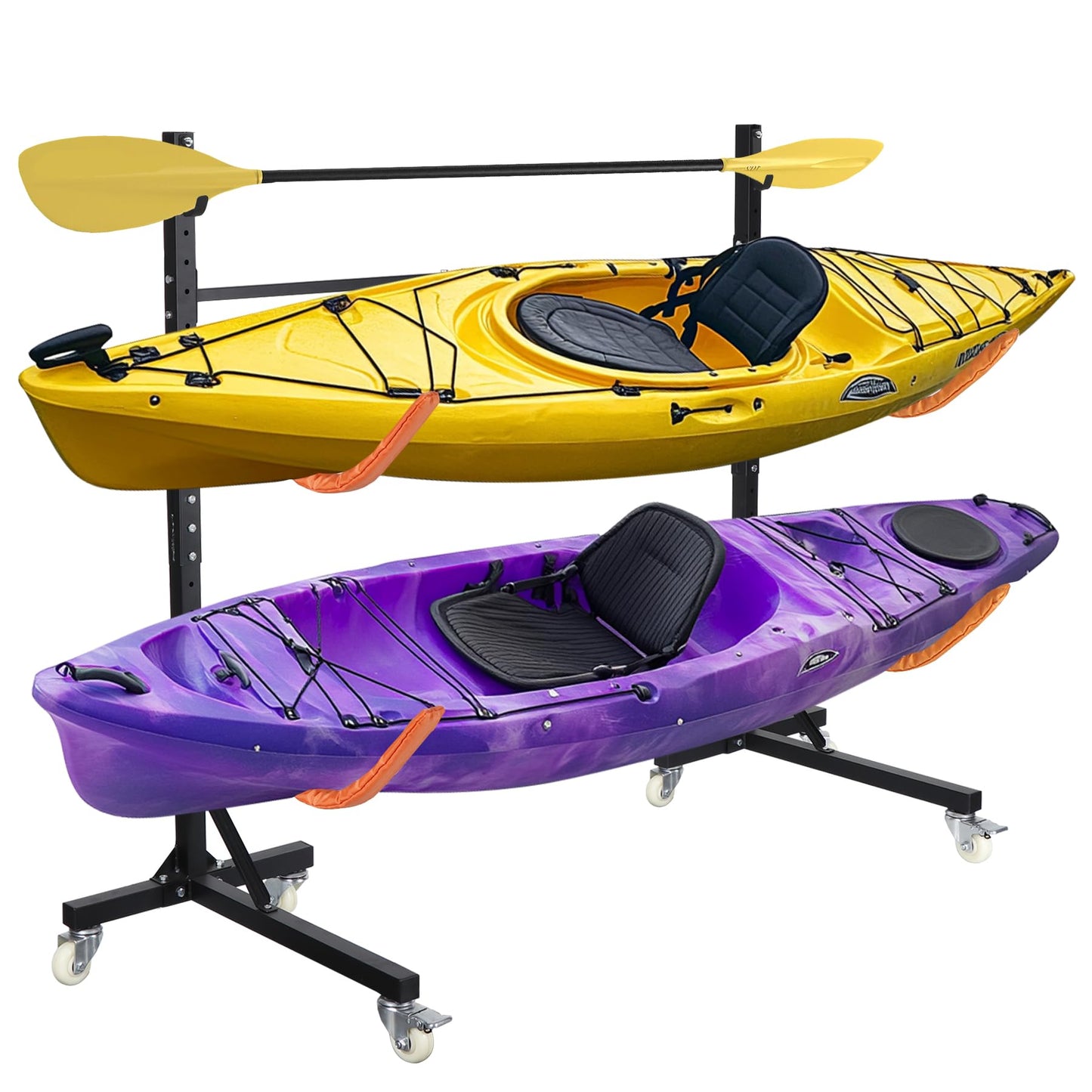 Neorexon Freestanding Kayak Storage Rack, Adjustable Kayak Racks Outdoor with 4 Lockable Wheels, Kayak Stands Heavy Duty Storage for Kayaks, Canoes, SUP and Surfboards - 2 Kayaks