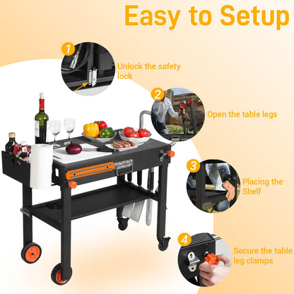 Foldable Heavy-Duty Grill Cart, Blackstone Stand Compatible with Blackstone 17/22”Griddle, Grill Table Designed for Outdoor and BBQ Enthusiasts, Easy to Move, Ideal for Camping and Backyard Party