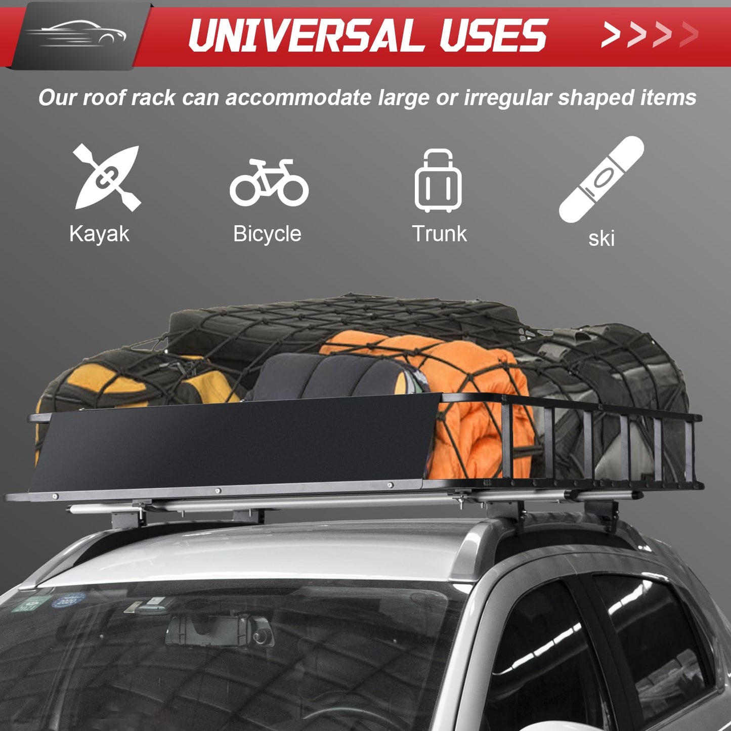 Racketon 64”x39”x8” Roof Cargo Rack for SUV Car Trucks,Heavy Duty Cargo Basket Anti-Rust Top Luggage Rack