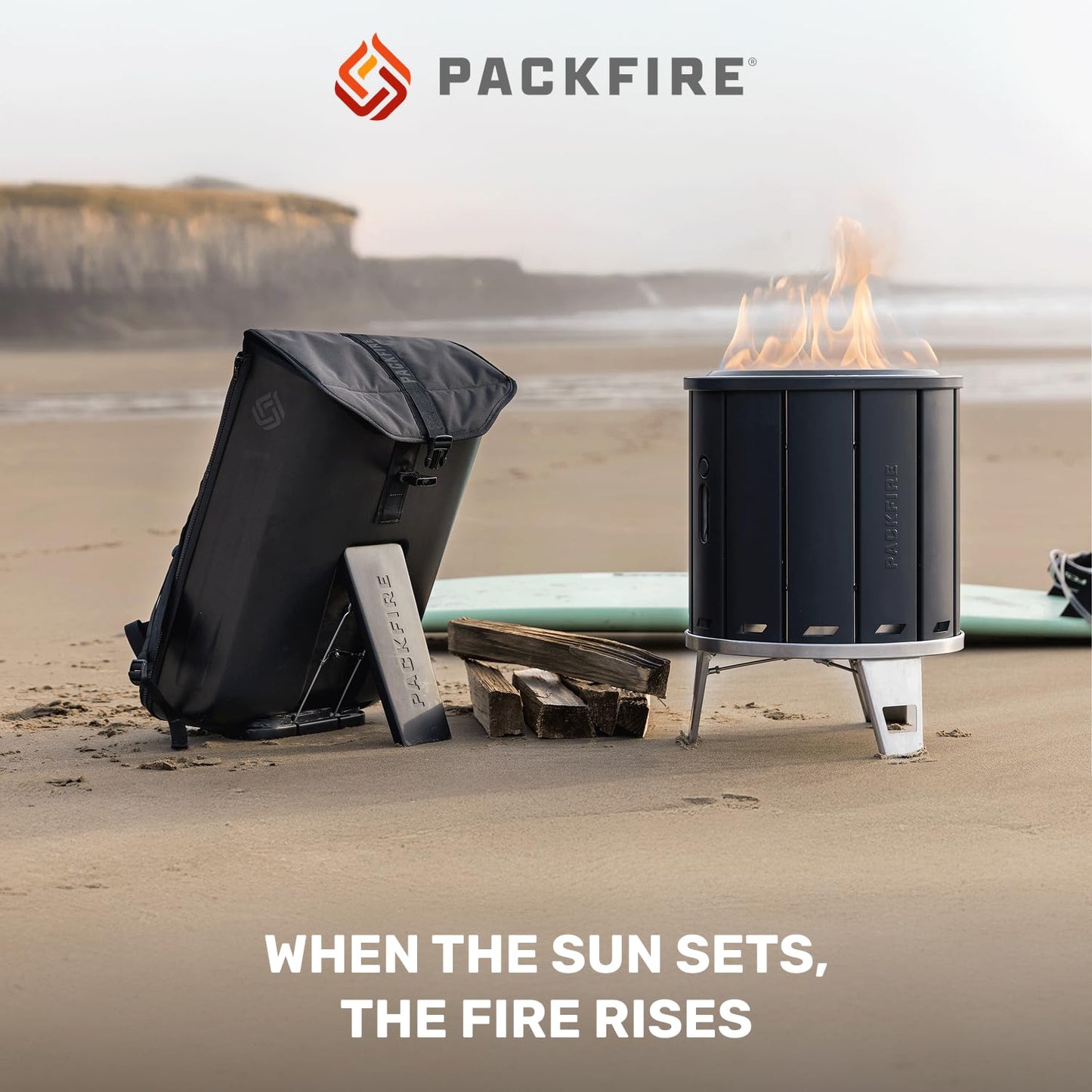 PACKFIRE 17” Portable Fire Pit for Camping - Collapsible & Folds Flat into Packable Carrying Case - Smokeless, Stainless Steel - Size Compares to Bonfire 19 - Perfect for Car, Overland Camping or RV