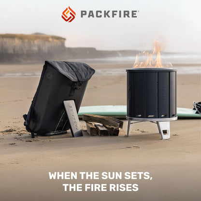 PACKFIRE 17” Portable Fire Pit for Camping - Collapsible & Folds Flat into Packable Carrying Case - Smokeless, Stainless Steel - Size Compares to Bonfire 19 - Perfect for Car, Overland Camping or RV