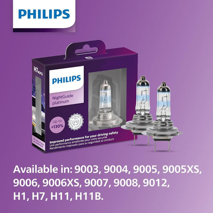 Philips Automotive Lighting 9006 NightGuide Platinum Headlight Bulb, Clear, Fits High Beam/Low Beam/Fog, Pack of 2
