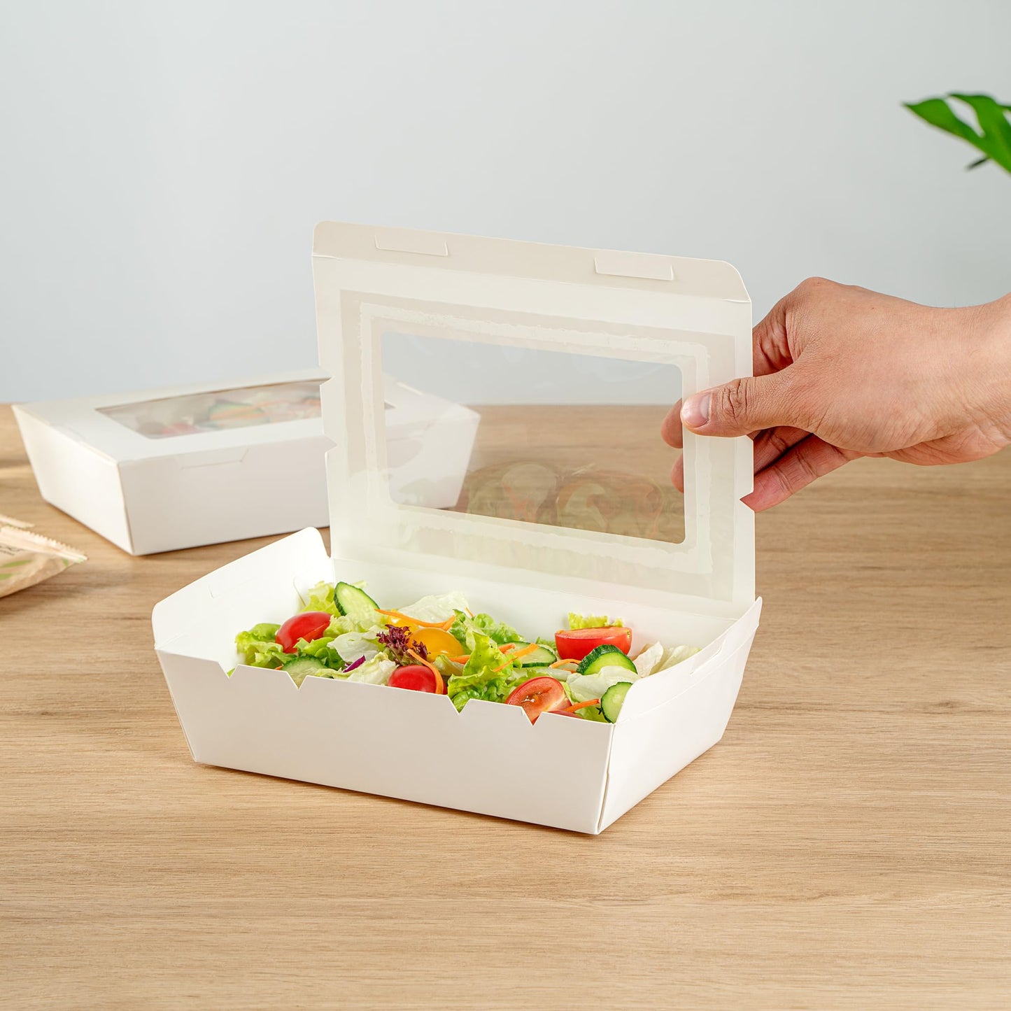 Restaurantware, Cafe Vision 42 Ounce Disposable To Go Boxes 200 Paper Boxes For Food - Hinge Lock Grease-Impervious White Paper Take Out Food Containers With Window For Lunch Or Desserts