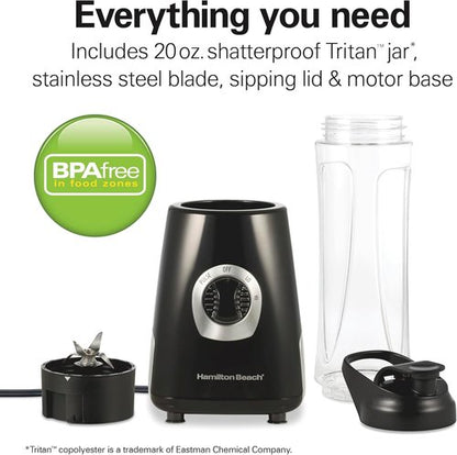 Hamilton Beach Go Sport Portable Blender - 20 Oz Travel Jar, 600W Motor & Stainless Steel Blades, Black