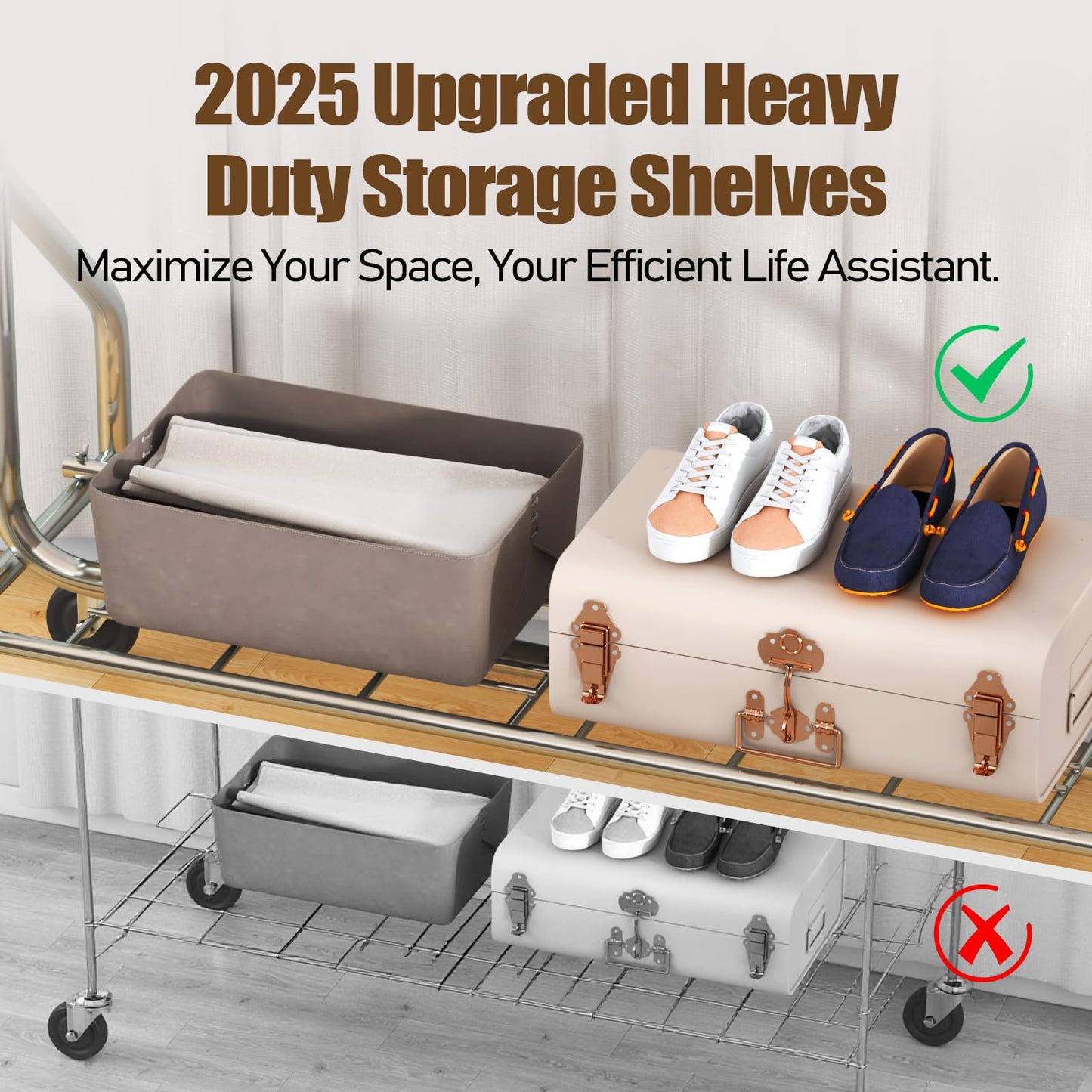 Okmeilnk Heavy Duty Clothes Rack Load 500 LBS,Clothes Clothing Racks for Hanging Clothes with Lockable Wheels & Stable Shelves, Rolling Garment Wardrobe Portable Closet Rack,Sliver
