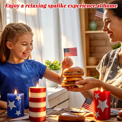 LCZLUMIPRO Set of 3 Patriotic Flameless Candles, Red White and Blue Battery Operated Pillar Candles, Patriotic Candles for 4th of July Independence Day Home Decor