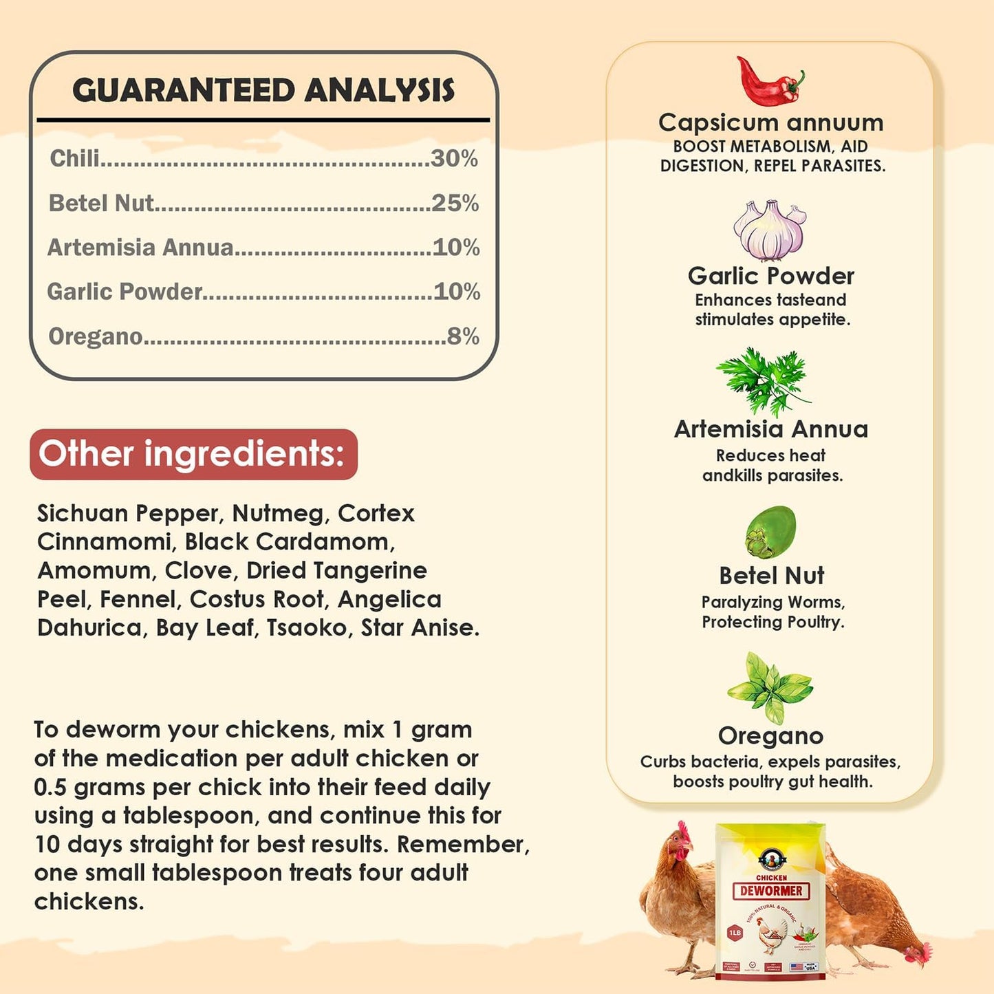 Natural Chicken Dewormer Powder - Chili Mix Formula | 1LB XL Pouch for Laying Hens & Gut Health Support